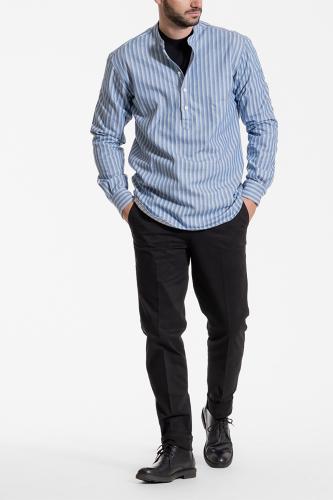 Dur ανδρικό ριγέ πουκάμισο με μάο γιακά και πατιλέτα 3/4 Regular fit - 10020809 Γαλάζιο L
